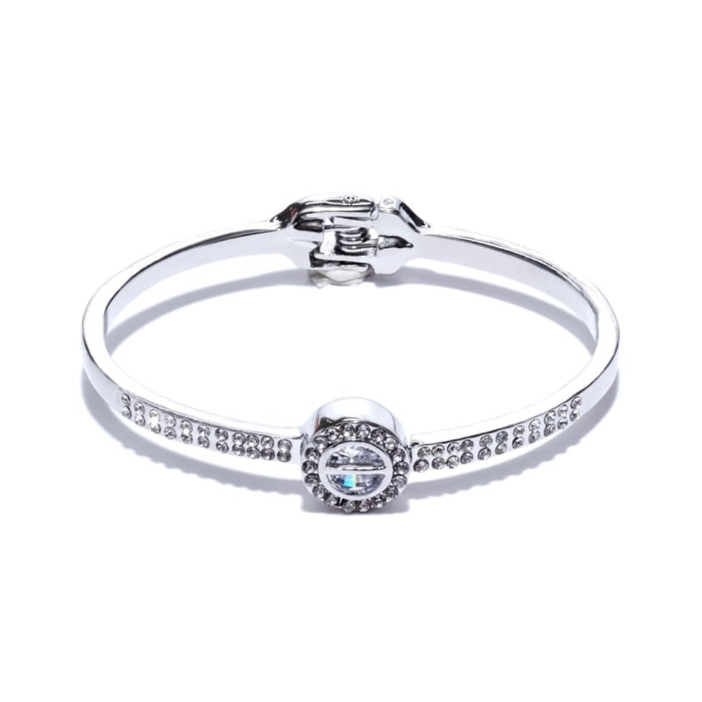 Guess Silver Crystal Hinged Bangle Bracelet